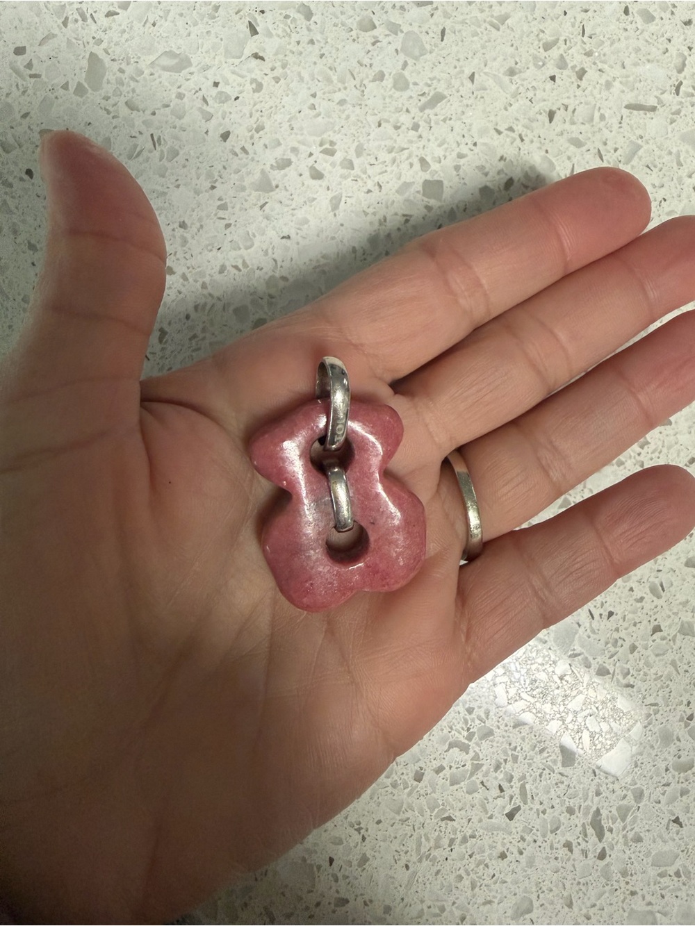 Tous Light Pink Bear Pendant with Silver Bail - Large Size